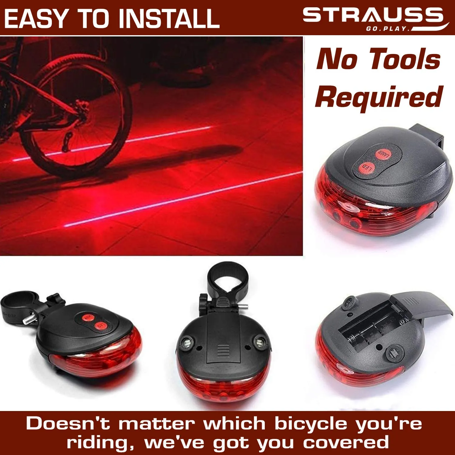 Strauss USB Rechargeable Bicycle Light Set | Super Bright Front Headlight & Rear Light | 4 Light Mode Options | IPX5 Waterproof Bike Lights for Night Riding | Ensures Cycling Safety