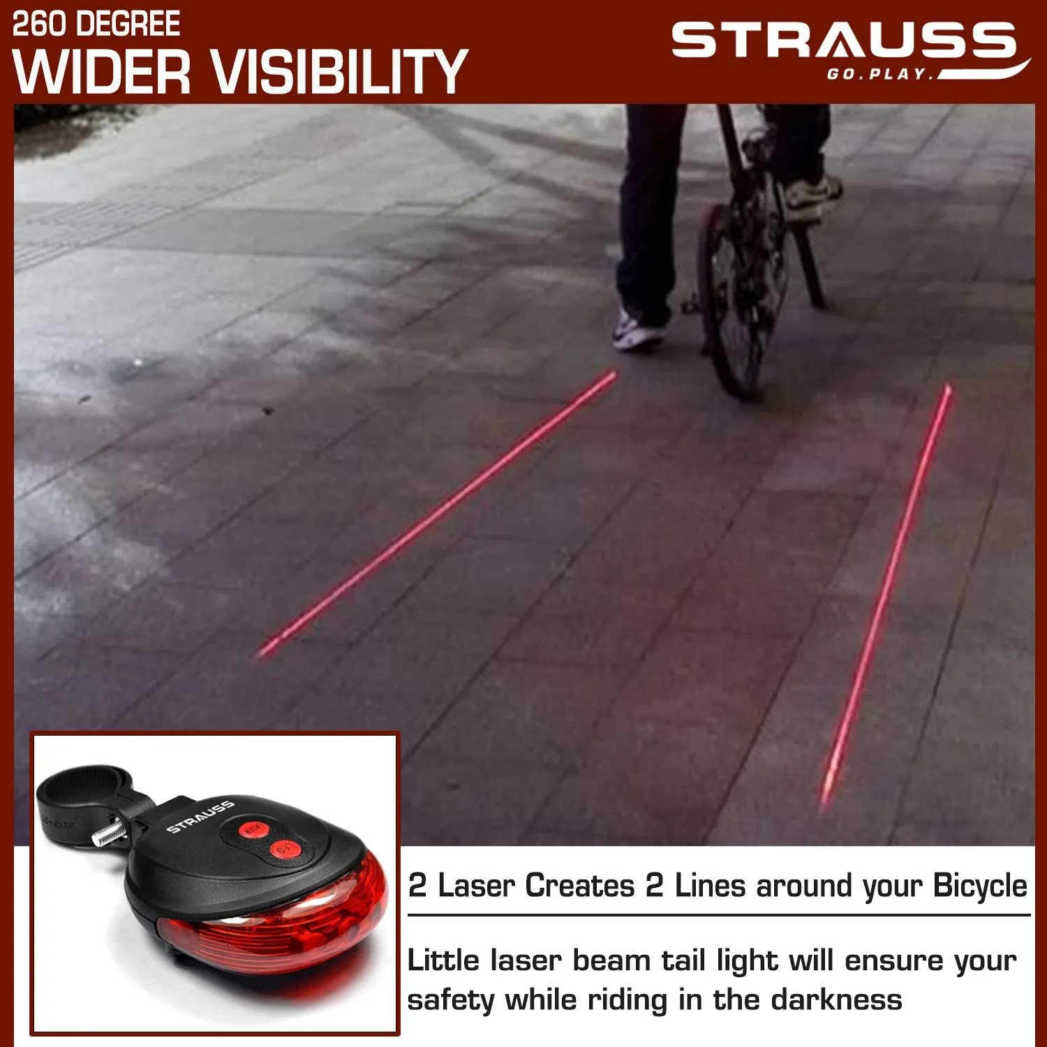 Strauss USB Rechargeable Bicycle Light Set | Super Bright Front Headlight & Rear Light | 4 Light Mode Options | IPX5 Waterproof Bike Lights for Night Riding | Ensures Cycling Safety