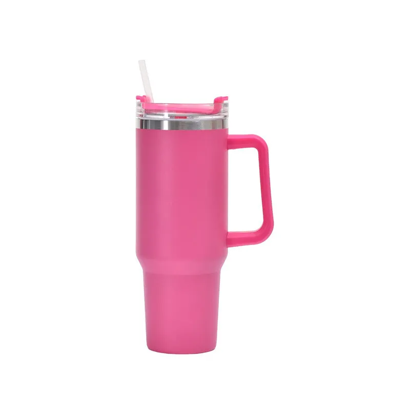 Straw Coffee Insulation Cup With Handle 40oz - Stainless Steel Water Bottle