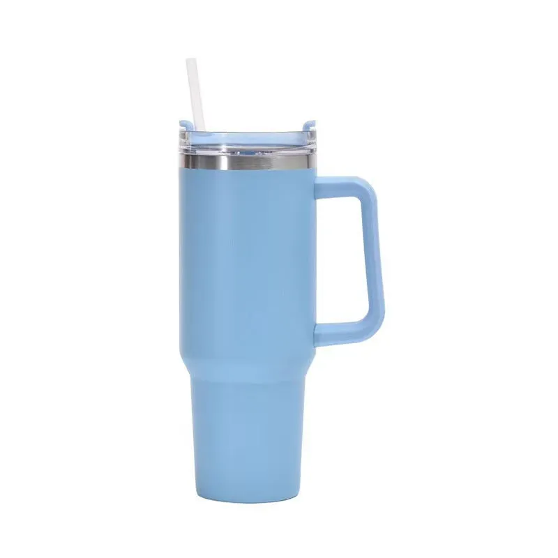 Straw Coffee Insulation Cup With Handle 40oz - Stainless Steel Water Bottle