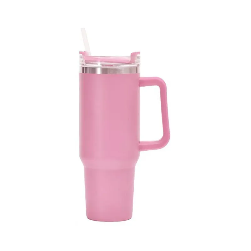 Straw Coffee Insulation Cup With Handle 40oz - Stainless Steel Water Bottle