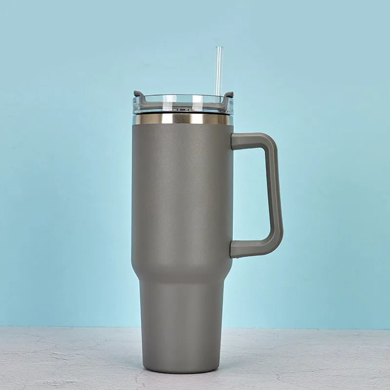 Straw Coffee Insulation Cup With Handle 40oz - Stainless Steel Water Bottle