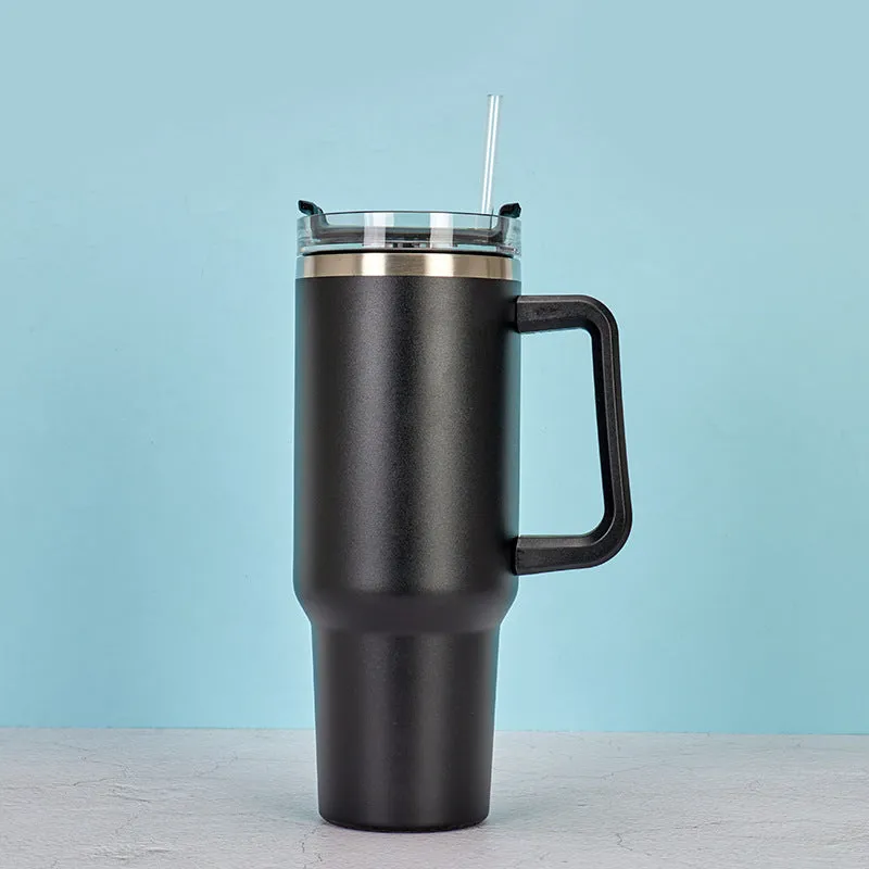 Straw Coffee Insulation Cup With Handle 40oz - Stainless Steel Water Bottle