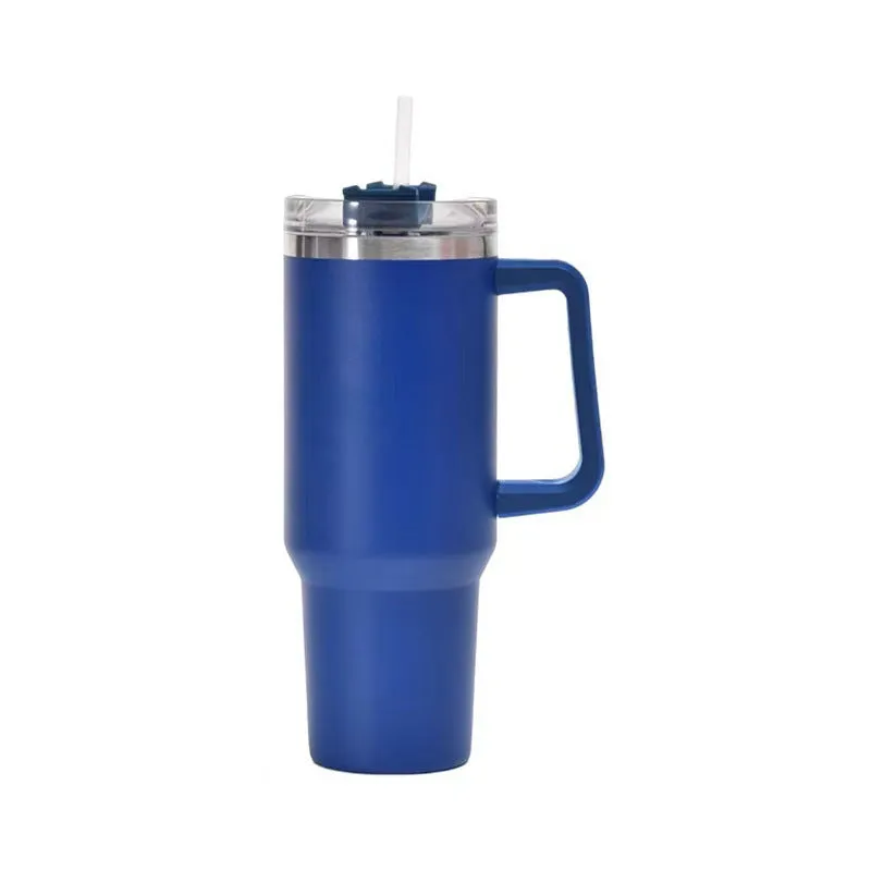 Straw Coffee Insulation Cup With Handle 40oz - Stainless Steel Water Bottle