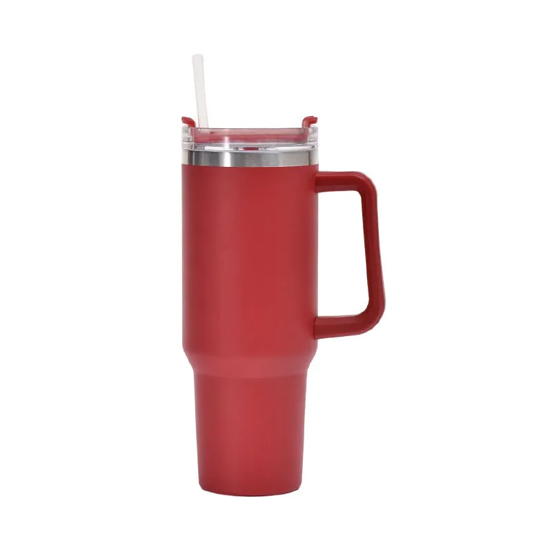 Straw Coffee Insulation Cup With Handle 40oz - Stainless Steel Water Bottle