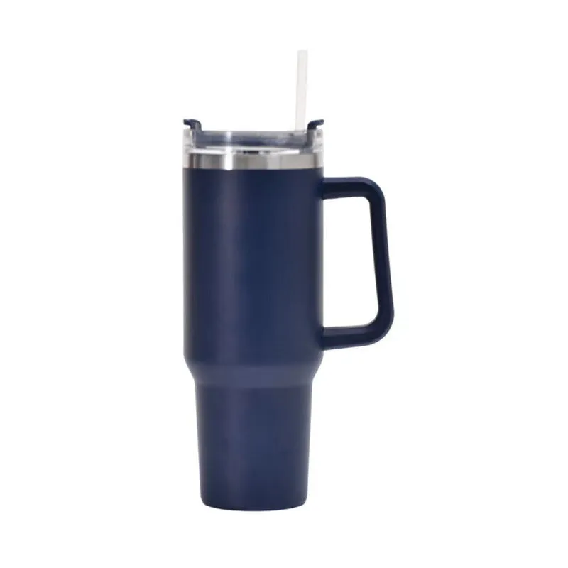 Straw Coffee Insulation Cup With Handle 40oz - Stainless Steel Water Bottle