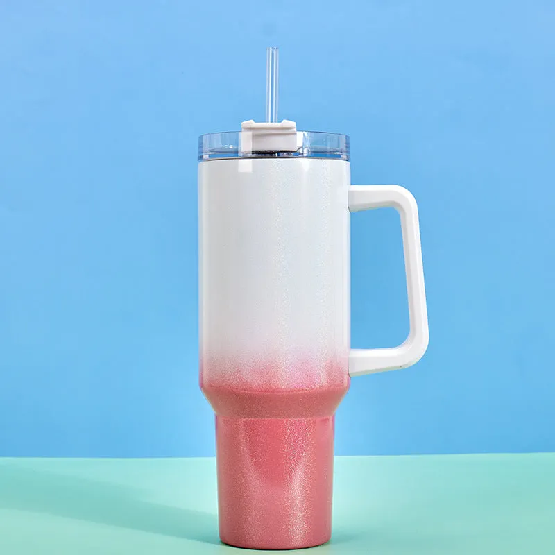 Straw Coffee Insulation Cup With Handle 40oz - Stainless Steel Water Bottle