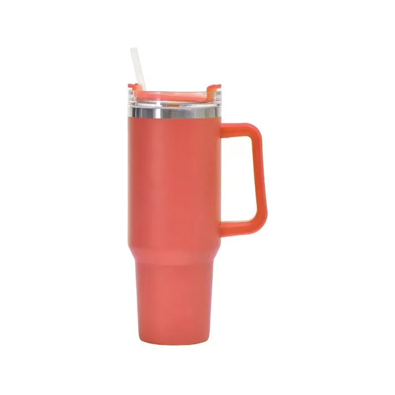 Straw Coffee Insulation Cup With Handle 40oz - Stainless Steel Water Bottle