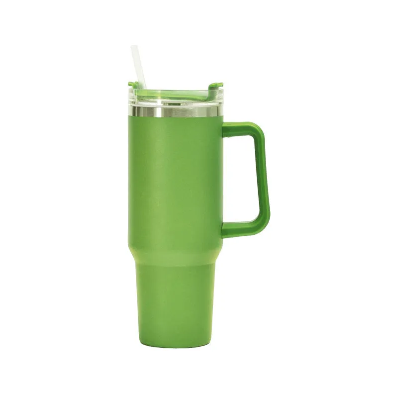 Straw Coffee Insulation Cup With Handle 40oz - Stainless Steel Water Bottle