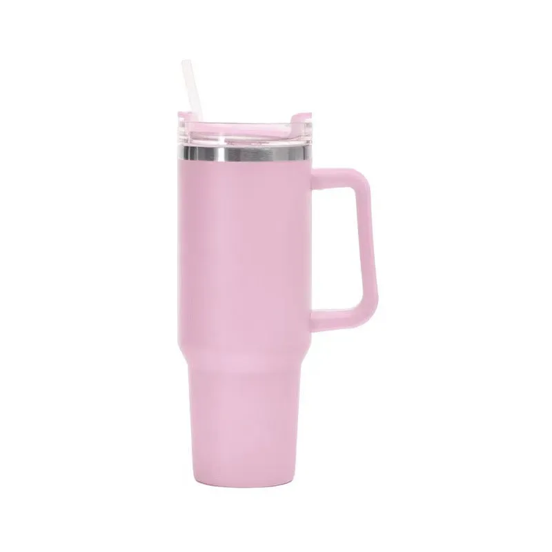 Straw Coffee Insulation Cup With Handle 40oz - Stainless Steel Water Bottle