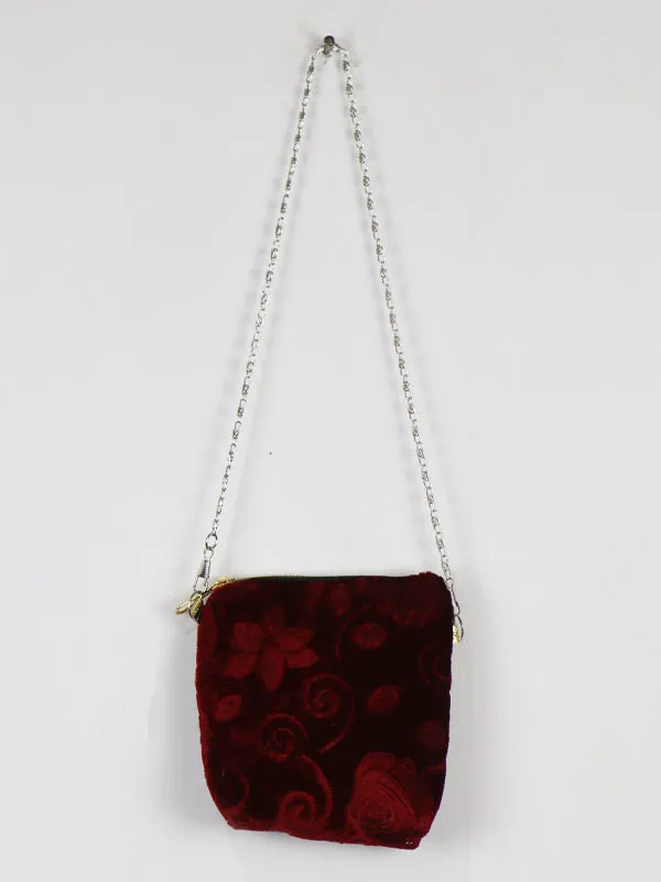 Stylish Velvet Handbag For Girls Flower Maroon 50