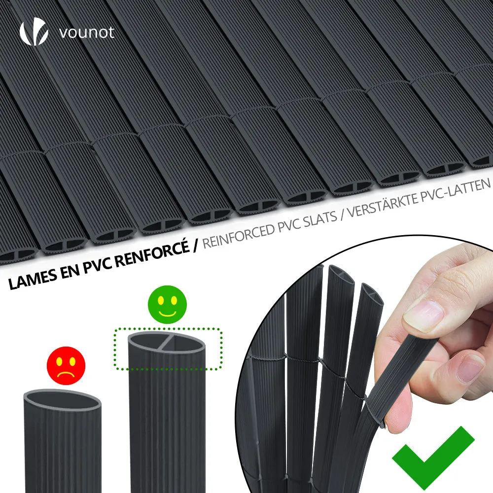 VOUNOT PVC Privacy Screening Fence 80 x 300 cm Reinforced Struts Grey