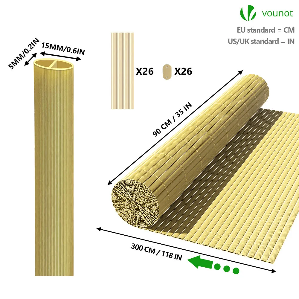 VOUNOT PVC Privacy Screening Fence 90 x 300 cm Reinforced Struts Bamboo