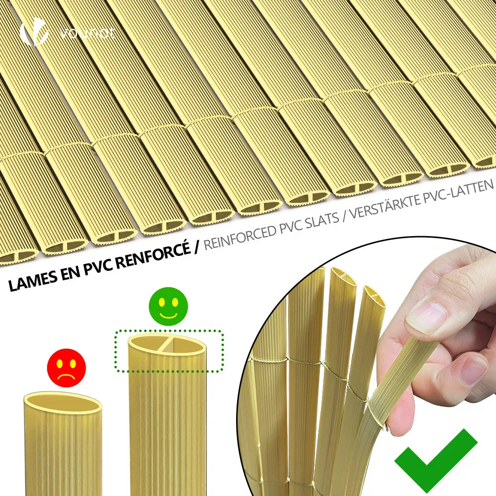VOUNOT PVC Privacy Screening Fence 90 x 300 cm Reinforced Struts Bamboo