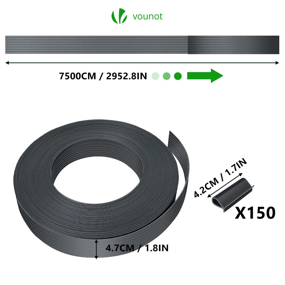 VOUNOT PVC Privacy Strips Garden Privacy Fence Screen 75m x 4.7cm with 150 Clips, Grey