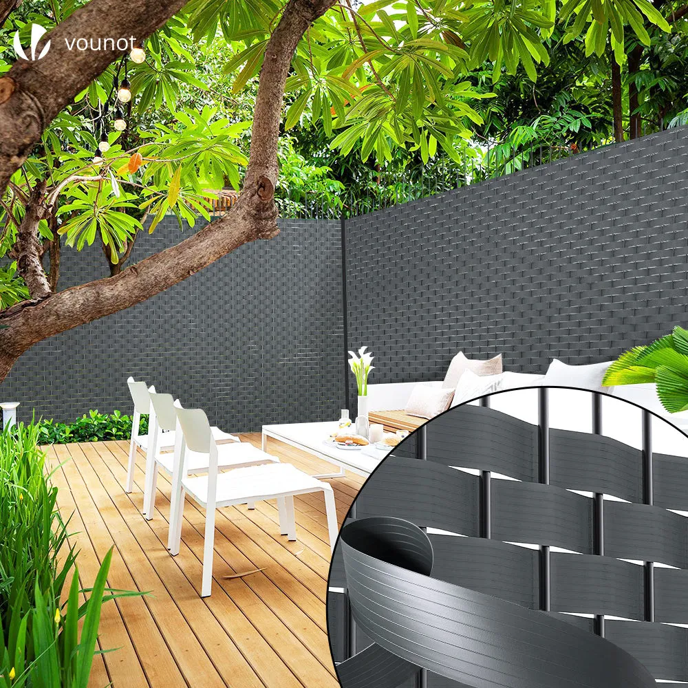 VOUNOT PVC Privacy Strips Garden Privacy Fence Screen 75m x 4.7cm with 150 Clips, Grey